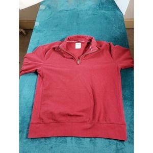 Fossil Sweater Sz Large Mens Red 1/4 Zip Long Sleeve Cotton Blend Elbow Patches